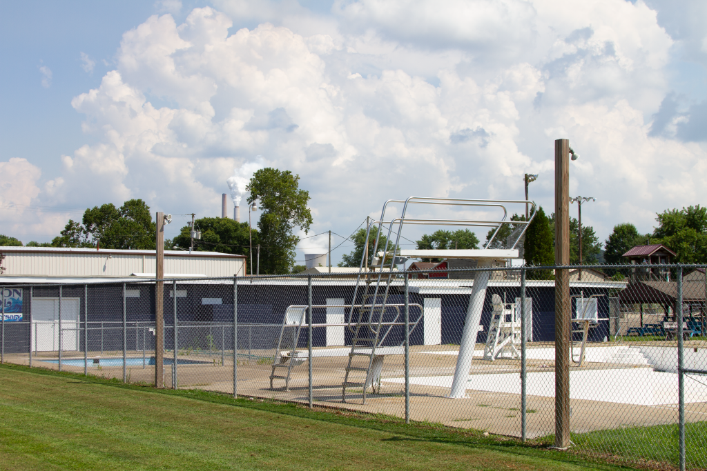 View of Mountaineer power plant from the close public pool in Syracuse Ohio