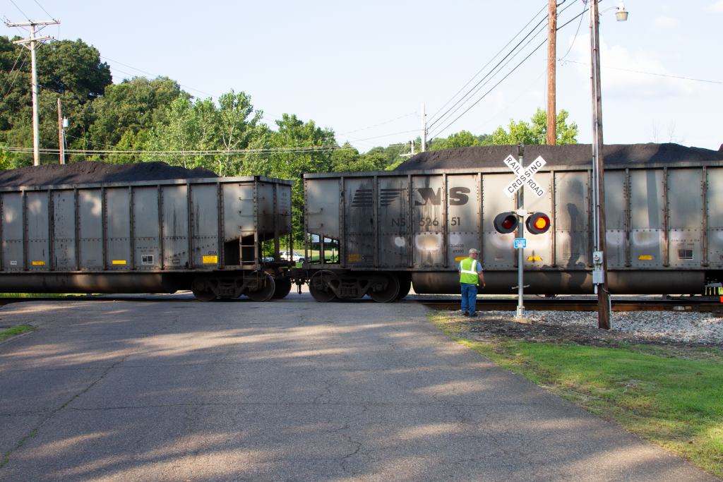 Train cars carrying coal near Middleport Ohio