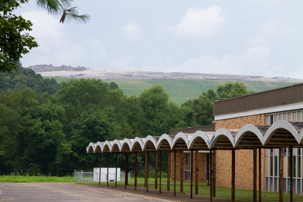 View of a coal ash dump from Cheshire school